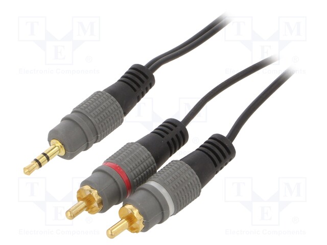 Cable; Jack 3.5mm 3pin plug,RCA plug x2; 2.5m; black