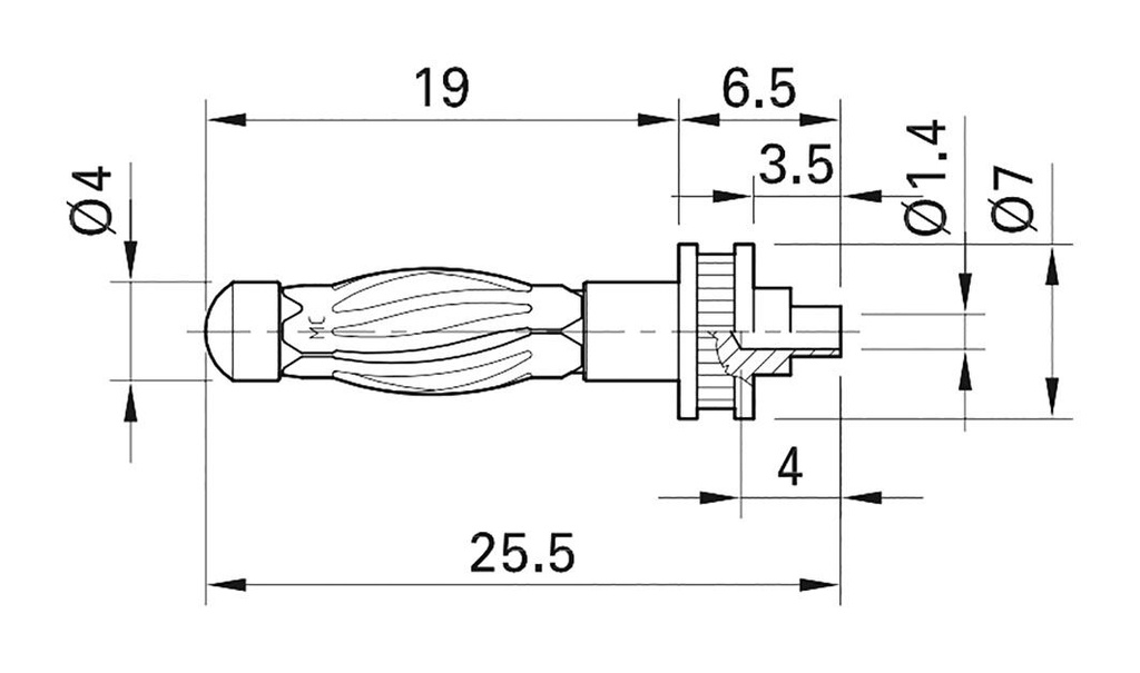 Plug; 4mm banana; 50A; 0.4mΩ; nickel plated; Contacts: CuZn; 25.5mm