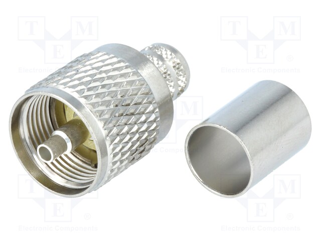 Plug; UHF (PL-259); male; straight; KX13,RG214; crimped; for cable