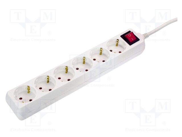 Extension lead; 3G1.5mm2; with protection; Sockets: 6; PVC; white