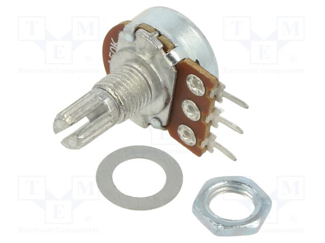 Potentiometer: shaft; single turn; 50kΩ; 63mW; ±20%; THT; 6mm; metal