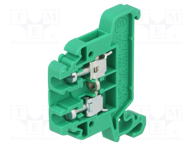 Splice terminal: rail; 0.5÷2.5mm2; ways: 1; terminals: 2; green