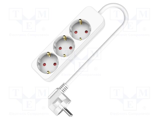 Extension lead; 3x1.5mm2; Schuko; Sockets: 3; PVC; white; 3m; 16A
