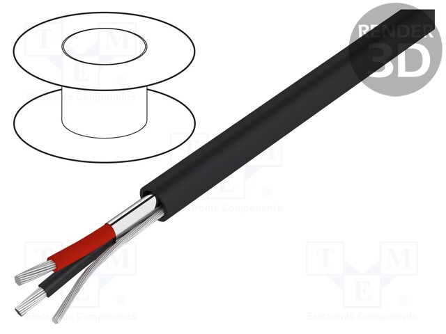 Wire; CSA CMG FT4,UL CMG; 2x22AWG; Al-PET foil; PVC; black; 300V