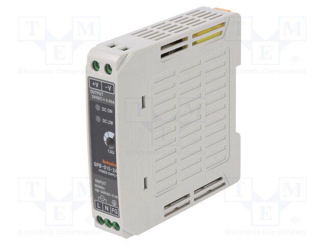 Power supply: switched-mode; for DIN rail; 15W; 24VDC; 650mA; IP20