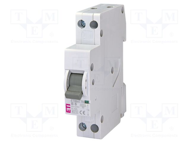 Circuit breaker; 230VAC; Inom: 6A; Poles: 1+N; Charact: B; 6kA; IP20