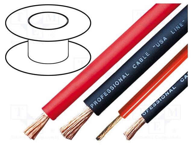 Wire; stranded; OFC; 4mm2; PVC; red; 49V; 100m; Class: 6; 1x4mm2