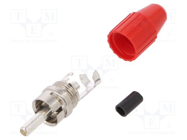 Plug; RCA; male; straight; soldered; red; brass; Enclos.mat: acetal