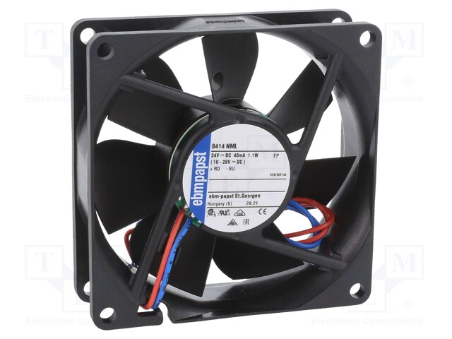 Fan: DC; axial; 80x80x25mm; 45m3/h; 21dBA; ball bearing; 2050rpm