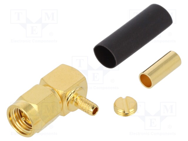 Plug; SMA; male; angled 90°; 50Ω; crimped; for cable; teflon