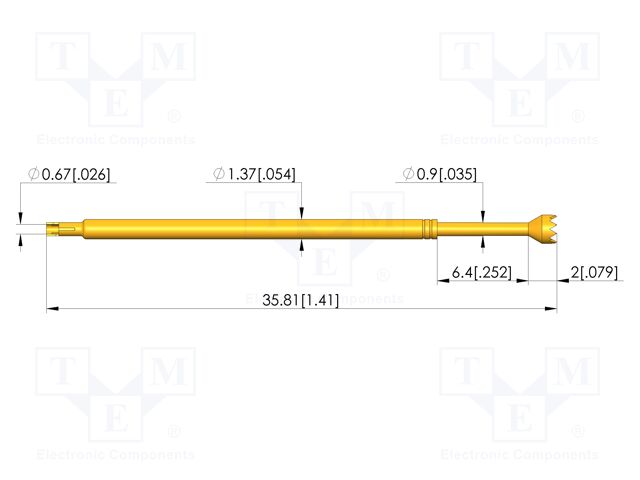 Test needle; Spring compression: 4.3mm; 6.35mm; 8A; CuBe; Ø: 2mm