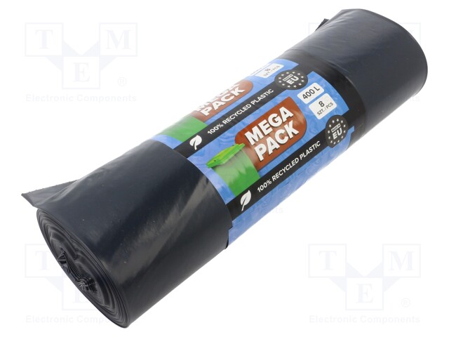 Trash bags; LDPE; black; 400l; 8pcs; Mega Pack