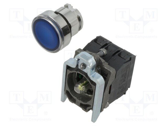 Switch: push-button; 22mm; Stabl.pos: 1; NC + NO; blue; LED; 24V
