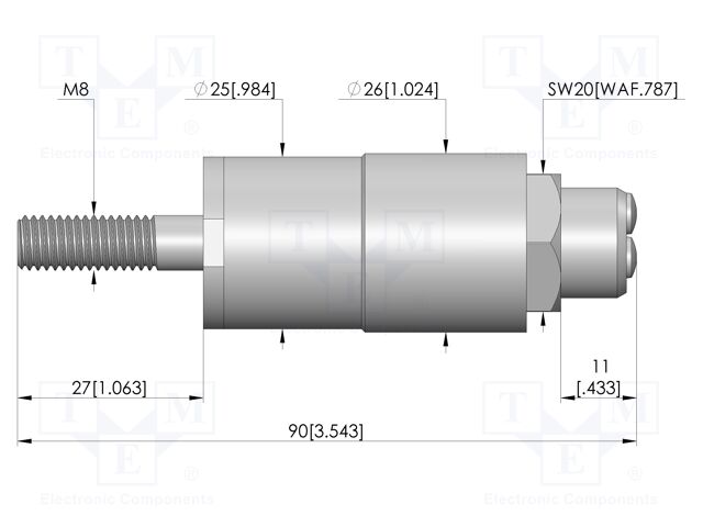 Test needle; Spring compression: 7mm; 11mm; 200A; brass; Ø: 16mm