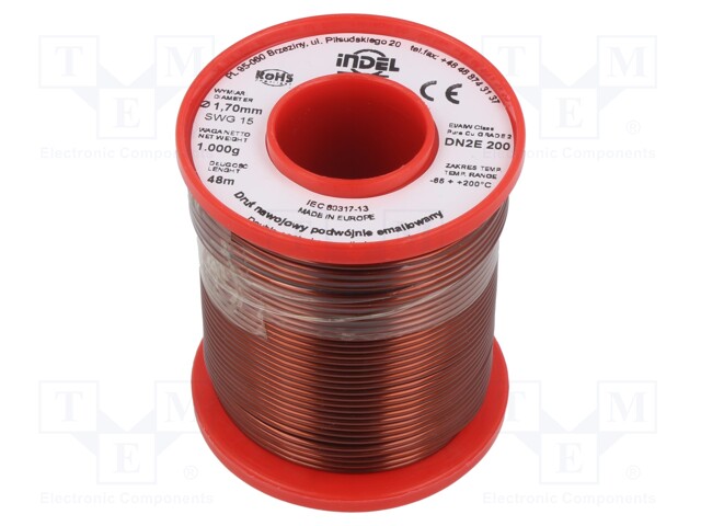 Coil wire; double coated enamelled; 1.7mm; 1kg; -65÷200°C