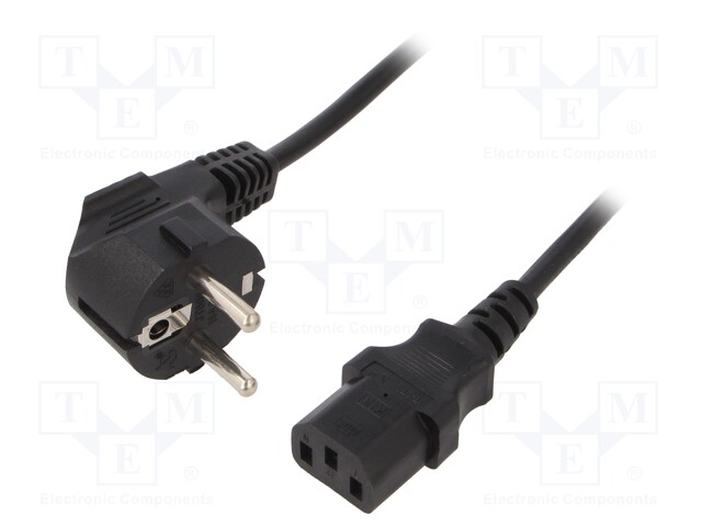 Cable; CEE 7/7 (E/F) plug angled,IEC C13 female; 1.8m; black