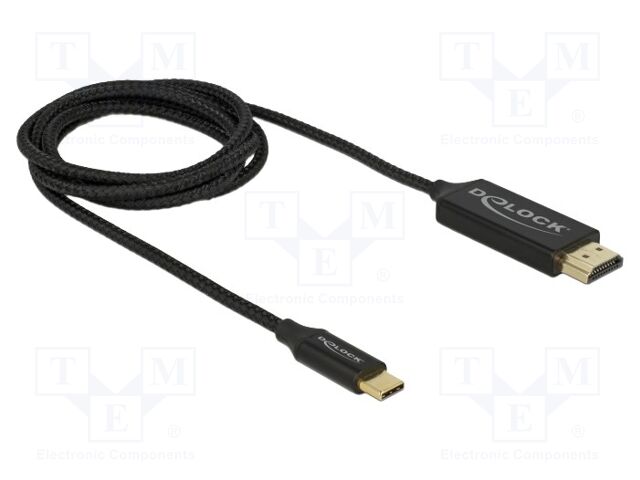 Cable; HDMI plug,USB C plug; textile; Len: 1m; black; Øcable: 3.7mm