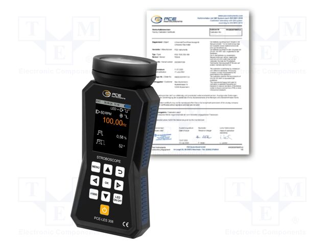 Meter: tachometer, LED stroboscope; Display: LCD 2,8"; IP52; 4.5h