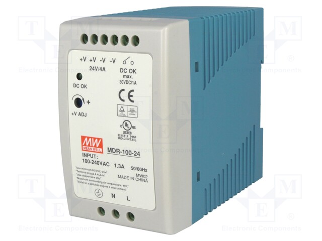 Power supply: switched-mode; 96W; 24VDC; 24÷30VDC; 4A; 85÷264VAC