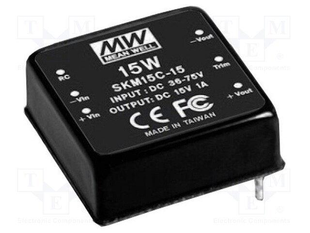 Converter: DC/DC; 15W; Uin: 18÷36V; 15VDC; Iout: 1000mA; 1"x1"; 15g
