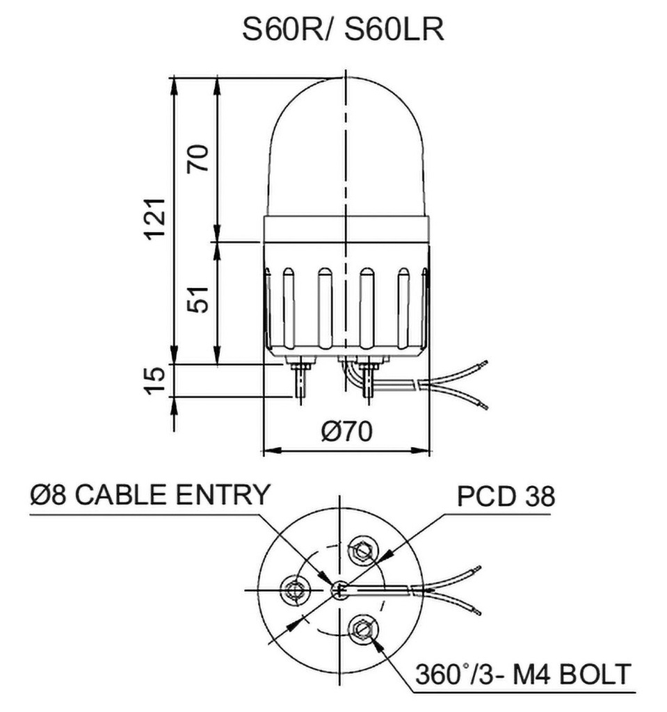 Signaller: lighting; rotating light; red; Series: S60; 12VDC; IP44