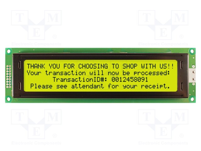 Display: LCD; alphanumeric; STN Positive; 40x4/4x40; yellow-green