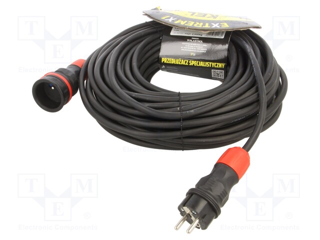 Extension lead; Sockets: 1; rubber; black; 3x1,5mm2; 25m; 16A
