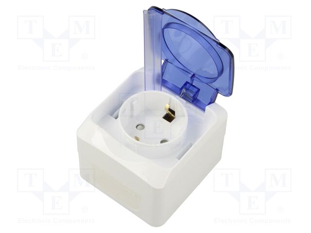 Connector: AC supply; socket; 2P+PE; 250VAC; 16A; white; wall mount