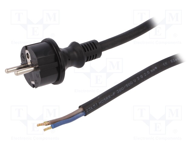 Cable; SCHUKO plug,CEE 7/7 (E/F) plug,wires; 3m; black; rubber
