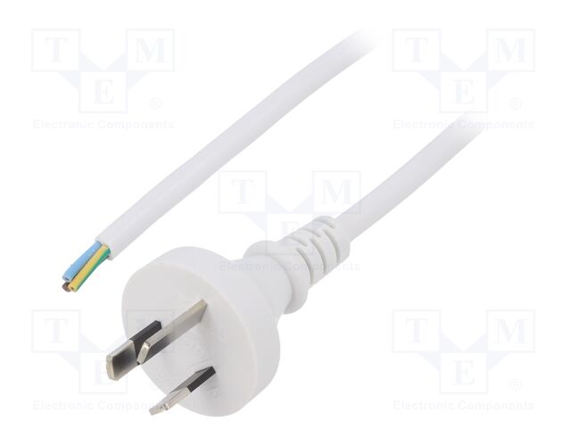 Cable; 3x0.75mm2; AS/NZS 3112 (I) plug,wires; PVC; 1.5m; white