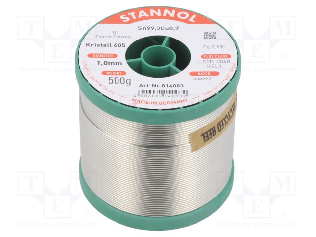 Soldering wire; Sn99,3Cu0,7; 1mm; 500g; lead free; reel; 2.5%