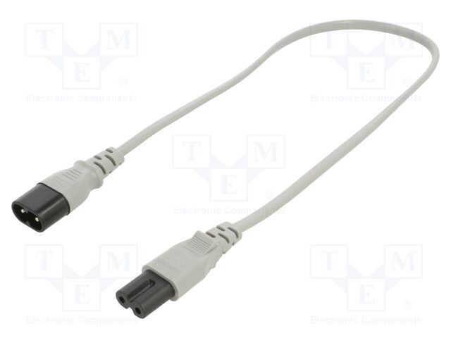 Cable; 2x0.75mm2; IEC C7 female,IEC C8 male; PVC; 0.5m; grey; 2.5A