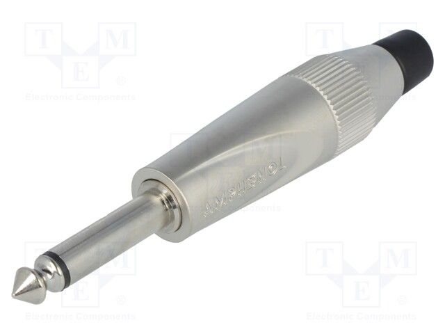 Plug; Jack 6,35mm; male; mono; straight; for cable; soldering; grey