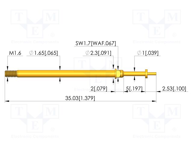 Test needle; Spring compression: 4mm; 5mm; 5A; CuBe; gold-plated