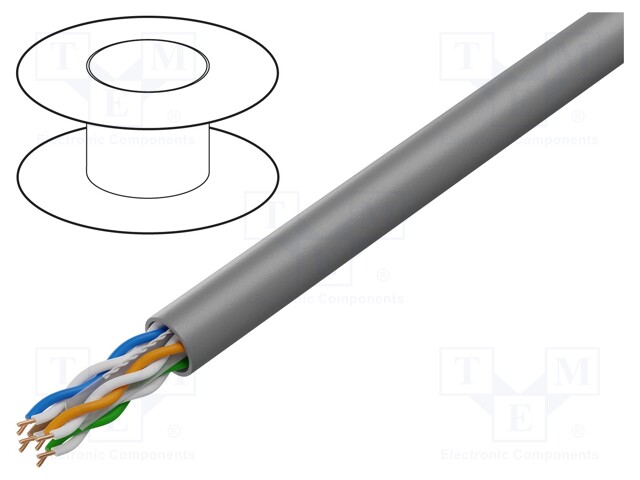 Wire; U/UTP; 4x2x24AWG; 6; solid; Cu; PVC; grey; 305m; Øcable: 6mm