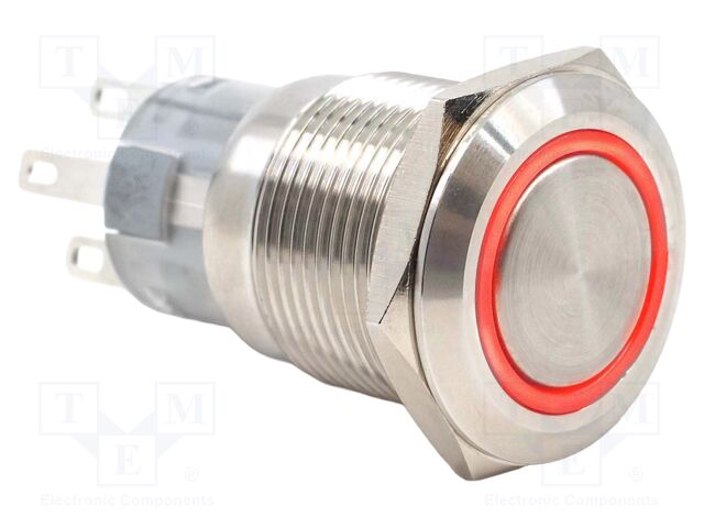 Switch: vandal resistant; SPDT; 2A/24VDC; IP67; ON-(ON); red; 24V