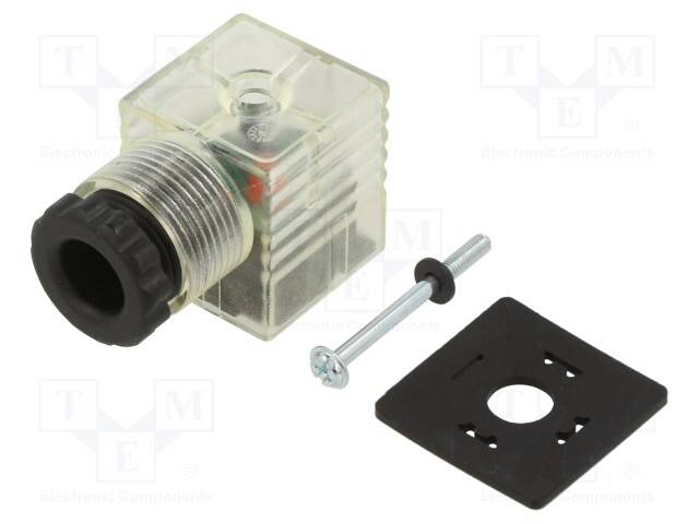 Plug for coil; PIN: 3; natural (transparent); 115V; A: 27mm; B: 28mm