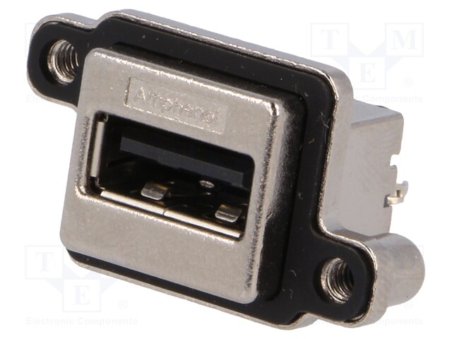 Socket; USB A; MUSB; for panel mounting,screw; THT; straight; IP67