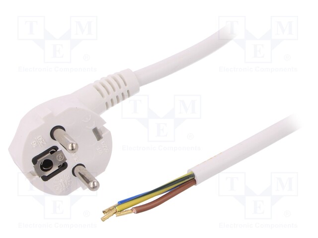 Cable; SCHUKO plug,CEE 7/7 (E/F) plug angled,wires; 3m; white