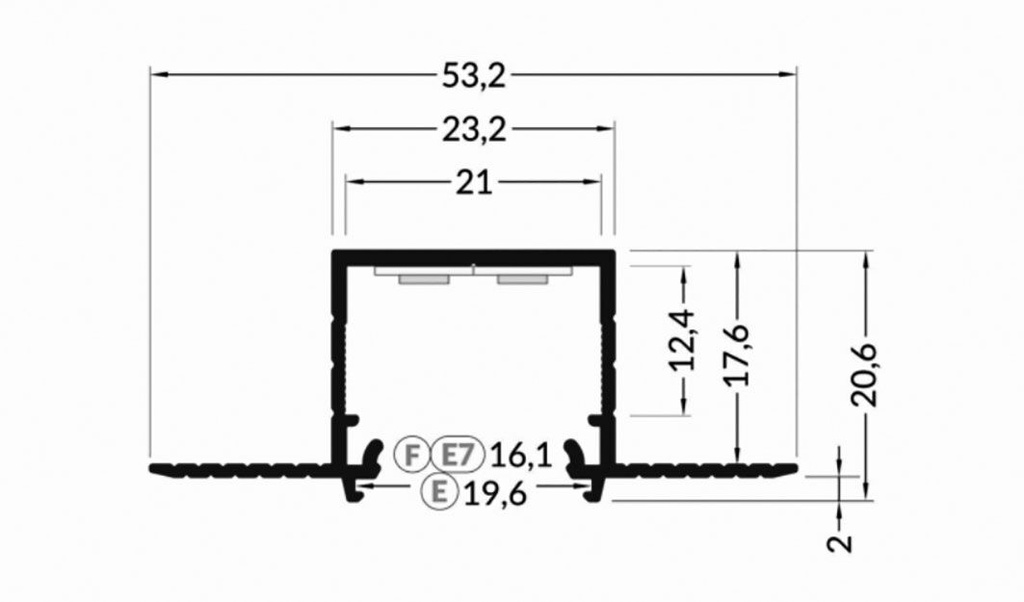 Profiles for LED modules; recessed; natural; L: 2m; aluminium