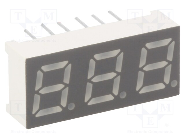 Display: LED; 7-segment; 7mm; 0.28"; No.char: 3; yellow-green; anode