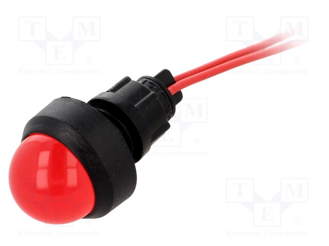 Indicator: LED; prominent; 230VAC; Cutout: Ø13mm; IP40; 300mm leads