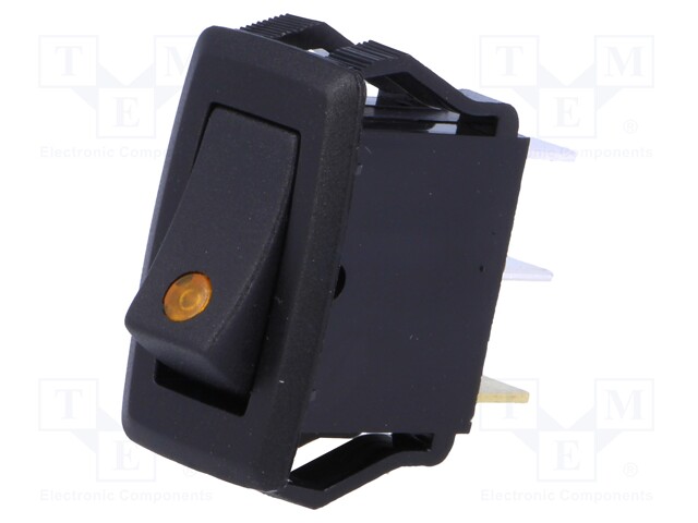 ROCKER; SPST; Pos: 2; OFF-(ON); 16A/12VDC; black; LED; Body: black