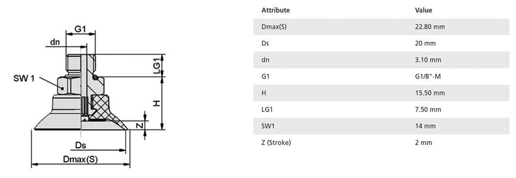 Suction cup; 20mm; 5.5g; G 1/8 M; Shore hardness: 55; 0.5cm3; SUF
