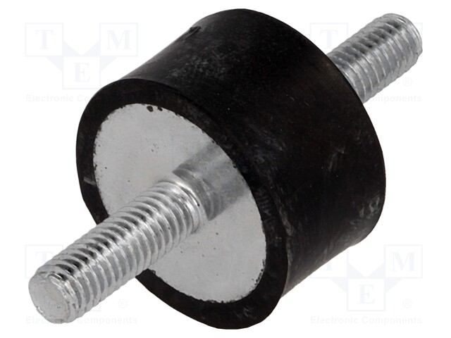 Vibration damper; M6; Ø: 25mm; rubber; L: 15mm; Thread len: 18mm