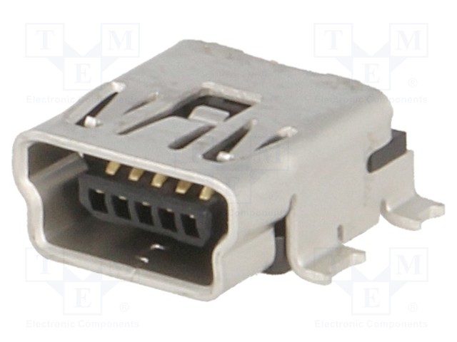 Socket; USB B mini; on PCBs; SMT; PIN: 5; horizontal