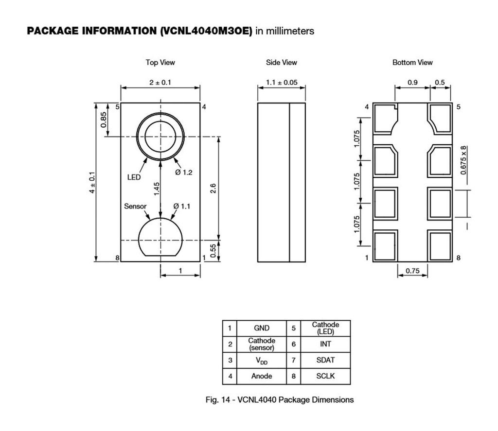 Sensor: proximity; -40÷85°C; Range: 200mm; PCB,SMD; 2.5÷3.6V; 16bit