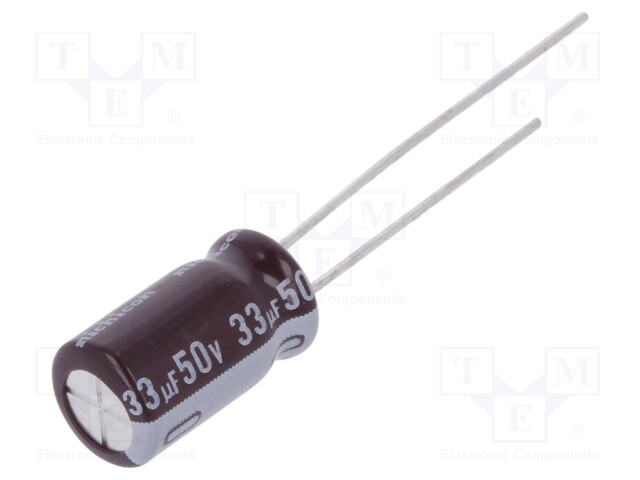 Capacitor: electrolytic; THT; 33uF; 50VDC; Ø6.3x11mm; Pitch: 2.5mm