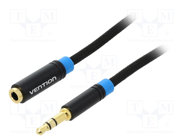 Cable; Jack 3.5mm 3pin socket,Jack 3.5mm 3pin plug; 5m; black