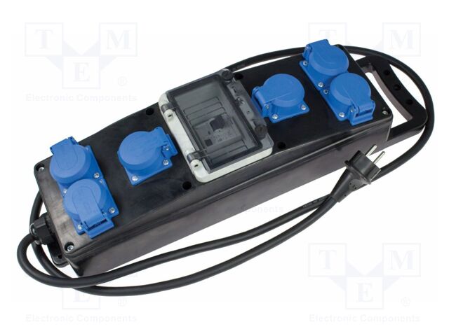 Extension lead; 3G2.5mm2; with flap,with holder; Sockets: 6; 2m